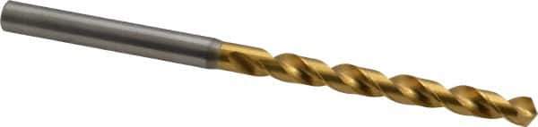 OSG - #3 120° Vanadium High Speed Steel Jobber Drill - TiN Finish, Right Hand Cut, Spiral Flute, Straight Shank, 101mm OAL, Standard Point - Eagle Tool & Supply