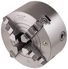 Bison - 4 Jaws, 12" Diam, Combination Independent & Self Centering Manual Lathe Chuck - Plain Back Mount Spindle, Reversible, 1,500 Max RPM, 4.05" Through Hole Diam, Cast Iron - Eagle Tool & Supply