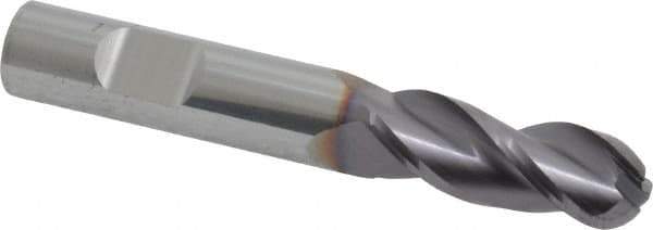 Niagara Cutter - 3/8" Diam, 1" LOC, 3 Flute Solid Carbide Ball End Mill - TiAlN Finish, Single End, 2-1/2" OAL, 3/8" Shank Diam, Spiral Flute - Eagle Tool & Supply