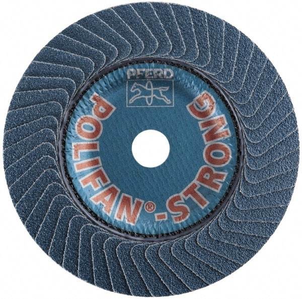 PFERD - 50 Grit, 5" Disc Diam, 5/8-11 Center Hole, Type 29 Zirconia Alumina Flap Disc - 12,200 Max RPM, Fiberglass Backing, Arbor Attaching System, Coated - Eagle Tool & Supply