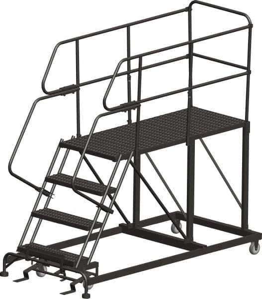 Ballymore - 88" 5 Step Single Entry Work Platform - Rolling Work Platform, 800 Lb Capacity, 50" Platform Height, 38" Base Width x 72" Base Depth, Heavy-Duty Serrated Grating - Eagle Tool & Supply