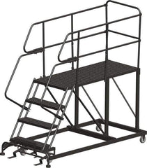 Ballymore - 88" 5 Step Single Entry Work Platform - Rolling Work Platform, 800 Lb Capacity, 50" Platform Height, 38" Base Width x 72" Base Depth, Heavy-Duty Serrated Grating - Eagle Tool & Supply