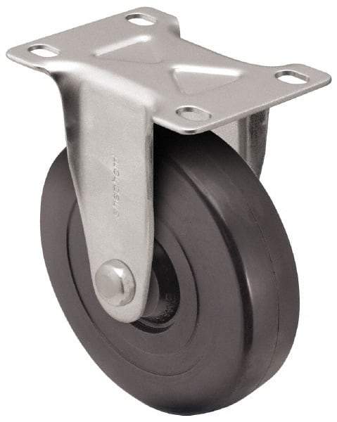 Shepherd - 5" Diam x 1-1/4" Wide x 6-1/4" OAH Top Plate Mount Rigid Caster - Hard Rubber, 280 Lb Capacity, Nylon Bearing, 2-5/8 x 3-3/4" Plate - Eagle Tool & Supply