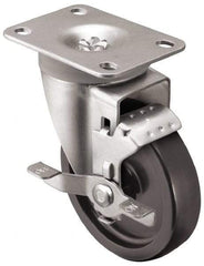 Shepherd - 3" Diam x 1-1/4" Wide x 4-1/4" OAH Top Plate Mount Swivel Caster with Brake - Polyolefin, 250 Lb Capacity, Plain Bearing, 2-5/8 x 3-3/4" Plate - Eagle Tool & Supply