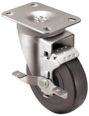 Shepherd - 3" Diam x 1-1/4" Wide x 4-1/4" OAH Top Plate Mount Swivel Caster with Brake - Soft Rubber, 150 Lb Capacity, Nylon Bearing, 2-5/8 x 3-3/4" Plate - Eagle Tool & Supply