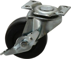 Shepherd - 2" Diam x 13/16" Wide x 2-5/8" OAH Top Plate Mount Swivel Caster with Brake - Soft Rubber, 80 Lb Capacity, Nylon Bearing, 1-3/16 x 2" Plate - Eagle Tool & Supply