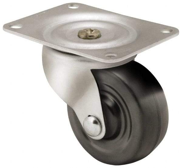 Shepherd - 3" Diam x 1-1/4" Wide x 3-13/16" OAH Top Plate Mount Swivel Caster - Soft Rubber, 150 Lb Capacity, Nylon Bearing, 3-1/8 x 4-1/8" Plate - Eagle Tool & Supply