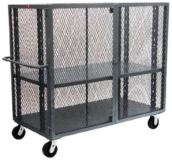 Jamco - 3,000 Lb Capacity, 2 Shelf, Steel Mesh Security Truck - 48" Long x 30" Wide x 57" High, 6" Diam Wheels - Eagle Tool & Supply
