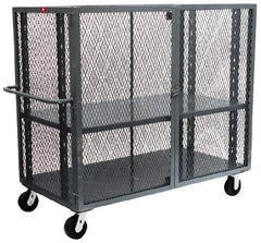 Jamco - 3,000 Lb Capacity, 2 Shelf, Steel Mesh Security Truck - 48" Long x 30" Wide x 57" High, 6" Diam Wheels - Eagle Tool & Supply
