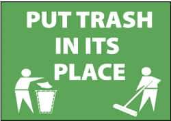 NMC - "Put Trash in Its Place", 10" Long x 14" Wide, Pressure-Sensitive Vinyl Safety Sign - Rectangle, 0.004" Thick, Use for Restroom, Janitorial & Housekeeping - Eagle Tool & Supply