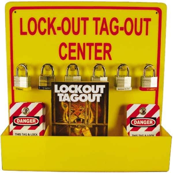 NMC - Equipped Acrylic Lockout Device and Tag Station - 16 Inch Wide x 16 Inch High, Red and Yellow - Eagle Tool & Supply