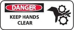 NMC - "Danger - Keep Hands Clear", 7" Long x 17" Wide, Rigid Plastic Safety Sign - Rectangle, 0.05" Thick, Use for Accident Prevention - Eagle Tool & Supply