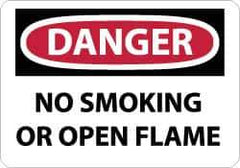 NMC - "Danger - No Smoking or Open Flame", 10" Long x 14" Wide, Aluminum Safety Sign - Rectangle, 0.04" Thick, Use for Accident Prevention - Eagle Tool & Supply