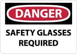 NMC - "Danger - Safety Glasses Required", 10" Long x 14" Wide, Pressure-Sensitive Vinyl Safety Sign - Rectangle, 0.004" Thick, Use for Accident Prevention - Eagle Tool & Supply