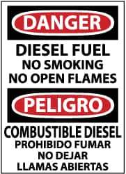 NMC - "Danger - Diesel Fuel - No Smoking - No Open Flames", 14" Long x 10" Wide, Aluminum Safety Sign - Rectangle, 0.04" Thick, Use for Hazardous Materials - Eagle Tool & Supply