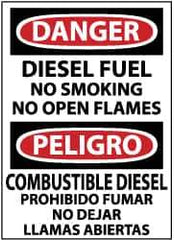 NMC - "Danger - Diesel Fuel - No Smoking - No Open Flames", 14" Long x 10" Wide, Aluminum Safety Sign - Rectangle, 0.04" Thick, Use for Hazardous Materials - Eagle Tool & Supply