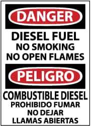 NMC - "Danger - Diesel Fuel - No Smoking - No Open Flames", 14" Long x 10" Wide, Pressure-Sensitive Vinyl Safety Sign - Rectangle, 0.004" Thick, Use for Hazardous Materials - Eagle Tool & Supply