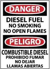 NMC - "Danger - Diesel Fuel - No Smoking - No Open Flames", 14" Long x 10" Wide, Pressure-Sensitive Vinyl Safety Sign - Rectangle, 0.004" Thick, Use for Hazardous Materials - Eagle Tool & Supply