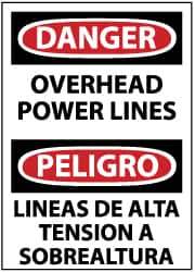 NMC - "Danger - Overhead Power Lines", 14" Long x 10" Wide, Pressure-Sensitive Vinyl Safety Sign - Rectangle, 0.004" Thick, Use for Accident Prevention - Eagle Tool & Supply