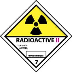 NMC - Accident Prevention Label - Legend: Radioactive II Contents: Activity: Transport Index, English, Black, Yellow, Pink & White, 4" Long x 4" High, Sign Muscle Finish - Eagle Tool & Supply