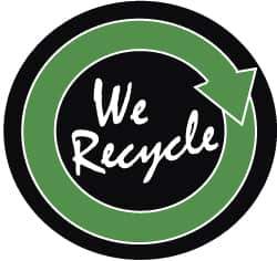 NMC - We Recycle, Hard Hat Label - White & Green on Black, 2" Thick, For Accident Prevention - Eagle Tool & Supply