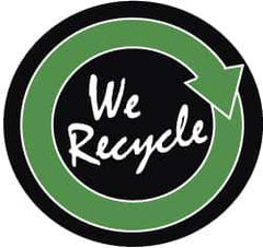 NMC - We Recycle, Hard Hat Label - White & Green on Black, 2" Thick, For Accident Prevention - Eagle Tool & Supply
