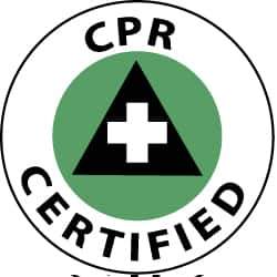 NMC - CPR Certified, Hard Hat Label - White & Black on Green, 2" Thick, For Accident Prevention - Eagle Tool & Supply