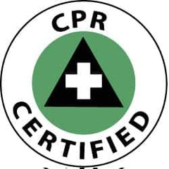 NMC - CPR Certified, Hard Hat Label - White & Black on Green, 2" Thick, For Accident Prevention - Eagle Tool & Supply