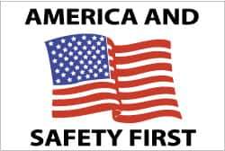 NMC - America and Safety First, Hard Hat Label - Blue & Black on White, Red, 2" Thick, For Accident Prevention - Eagle Tool & Supply