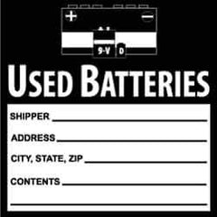 NMC - Hazardous Materials Label - Legend: Used Batteries, English, Black & White, 6" Long x 6" High, Sign Muscle Finish - Eagle Tool & Supply
