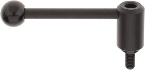 KIPP - 1/2-13, 1.3" Hub Diam, Steel Threaded Stud Adjustable Tension Lever with 0° Handle - 0.98" Stud Length, 5.3" OAL, 1.85" High - Eagle Tool & Supply