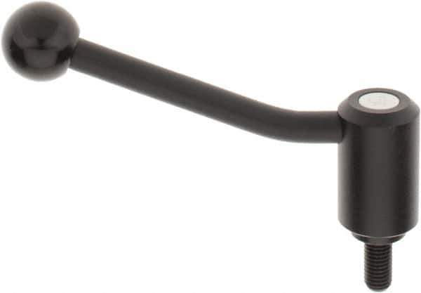 KIPP - M12 x 1.75, 1.3" Hub Diam, Steel Threaded Stud Adjustable Tension Lever with 20° Handle - 0.98" Stud Length, 5.06" OAL, 3.19" High - Eagle Tool & Supply
