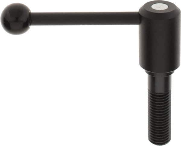KIPP - M24 x 3.0, 1.61" Hub Diam, Steel Threaded Stud Adjustable Tension Lever with 0° Handle - 3.15" Stud Length, 5.3" OAL, 2.22" High - Eagle Tool & Supply