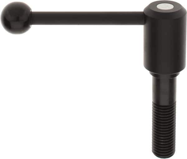 KIPP - M24 x 3.0, 1.61" Hub Diam, Steel Threaded Stud Adjustable Tension Lever with 0° Handle - 3.54" Stud Length, 5.3" OAL, 2.22" High - Eagle Tool & Supply