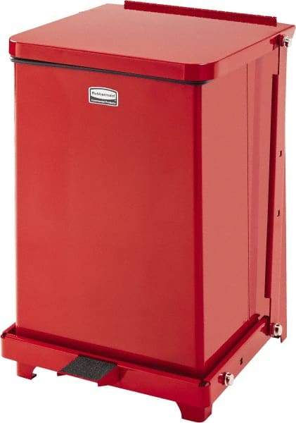 Rubbermaid - 7 Gal Square Unlabeled Trash Can - 17" High x 12" Long x 12" Wide, Red, Stainless Steel - Eagle Tool & Supply