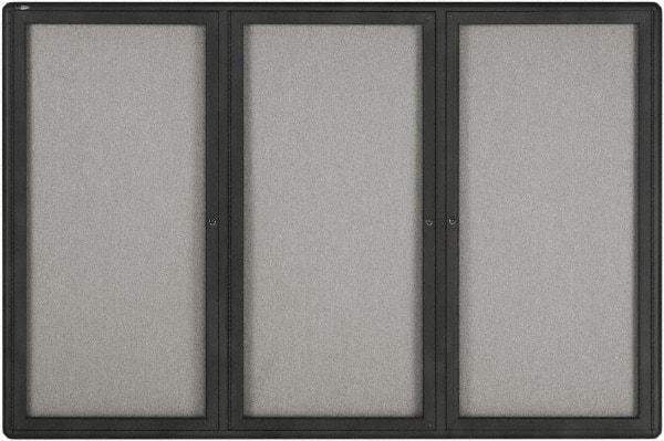 Quartet - 72" Wide x 48" High Enclosed Cork Bulletin Board - Gray - Eagle Tool & Supply