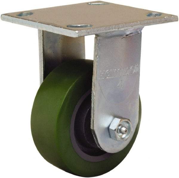 Hamilton - 4" Diam x 1-1/2" Wide x 5-5/8" OAH Top Plate Mount Rigid Caster - Polyurethane Mold onto Cast Iron Center, 550 Lb Capacity, Straight Roller Bearing, 4 x 4-1/2" Plate - Eagle Tool & Supply