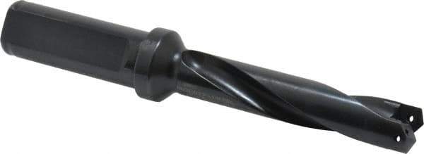 Allied Machine and Engineering - Series 0.5, 39/64 to 11/16" Diam, 3/4" Diam Straight Shank with Flange, Helical Flute Spade Drill - 2-1/2" Max Depth, 3-47/64" Body Length, 5-21/32" OAL, Standard Length, Through Coolant - Eagle Tool & Supply