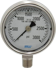Wika - 2-1/2" Dial, 1/4 Thread, 0-3,000 Scale Range, Pressure Gauge - Lower Connection Mount, Accurate to 2-1-2% of Scale - Eagle Tool & Supply