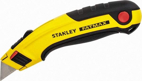 Stanley - Retractable Utility Knife - 60mm Blade, Yellow & Black Aluminum Handle, 5 Blades Included - Eagle Tool & Supply