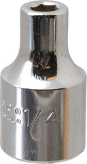 Proto - 1/4", 1/2" Drive, Standard Hand Socket - 6 Points, 1-31/64" OAL, Alloy Steel, Chrome Finish - Eagle Tool & Supply