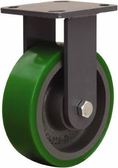 Hamilton - 6" Diam x 2" Wide x 7-1/2" OAH Top Plate Mount Rigid Caster - Polyurethane Mold onto Cast Iron Center, 1,200 Lb Capacity, Tapered Roller Bearing, 4 x 4-1/2" Plate - Eagle Tool & Supply