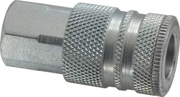 Coilhose Pneumatics - 1/4 Female NPT Industrial Pneumatic Hose Coupler - Plated Steel, 3/8" Body Diam - Eagle Tool & Supply