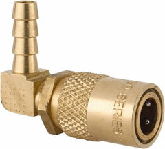 Coilhose Pneumatics - Hose Barb Non-Valved Moldflow Pneumatic Hose 90° Non-Valved Coupler - Brass, 1/4" Body Diam, 1/4" Hose ID - Eagle Tool & Supply