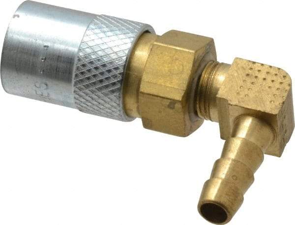 Coilhose Pneumatics - Hose Barb Moldflow Pneumatic Hose 90° Valved Coupler - Brass Nickel Plated, 1/4" Body Diam, 1/4" Hose ID - Eagle Tool & Supply