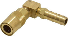 Coilhose Pneumatics - Hose Barb Non-Valved Moldflow Pneumatic Hose 90° Non-Valved Coupler - Brass, 1/4" Body Diam, 3/8" Hose ID - Eagle Tool & Supply