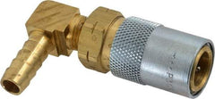 Coilhose Pneumatics - Hose Barb Moldflow Pneumatic Hose 90° Valved Coupler - Brass Nickel Plated, 3/8" Body Diam, 3/8" Hose ID - Eagle Tool & Supply