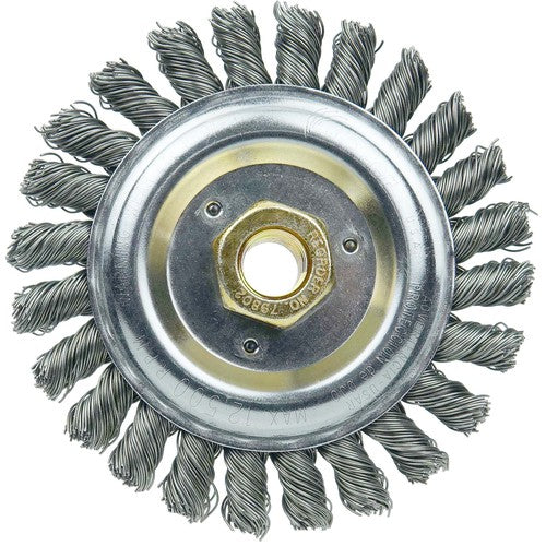 5″ Filler Pass Brush-0.023″ Steel Wire, 5/8″-11 Dbl-He x Nut - Dually Weld Cleaning Brush - Eagle Tool & Supply