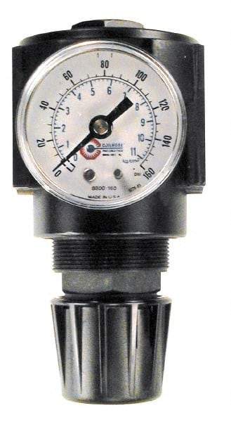 Coilhose Pneumatics - 1/2 NPT Port, 120 CFM, Cast Aluminum Standard Regulator - 0 to 250 psi Range, 250 Max psi Supply Pressure, 1/4" Gauge Port Thread, 2-3/4" Wide x 5-1/2" High - Eagle Tool & Supply