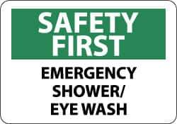 NMC - "Safety First - Emergency Shower/Eye Wash", 10" Long x 14" Wide, Rigid Plastic Safety Sign - Rectangle, 0.05" Thick, Use for First Aid - Eagle Tool & Supply